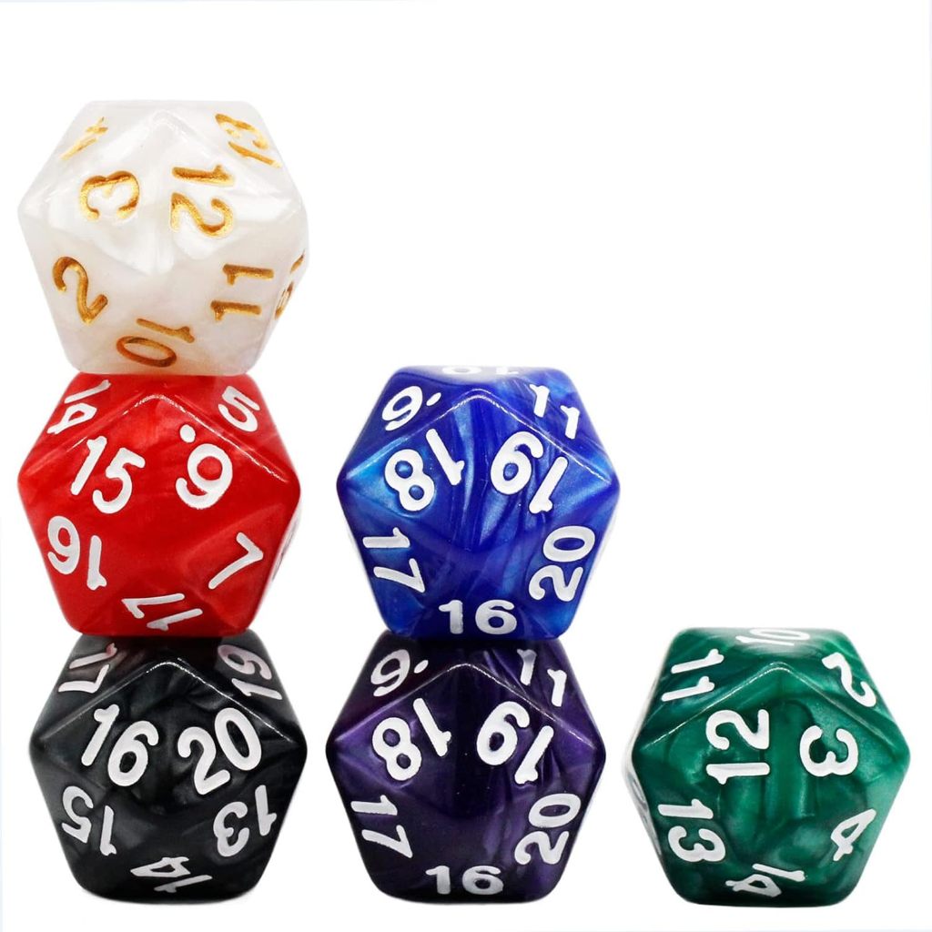 6 ชิ้น D20 ลูกเต๋า Polyhedral,ลูกเต๋า DND 20 ด้าน,ลูกสีมุกขนาดใหญ่ 22 มม. Assortment D20 ลูกเต๋า, 20