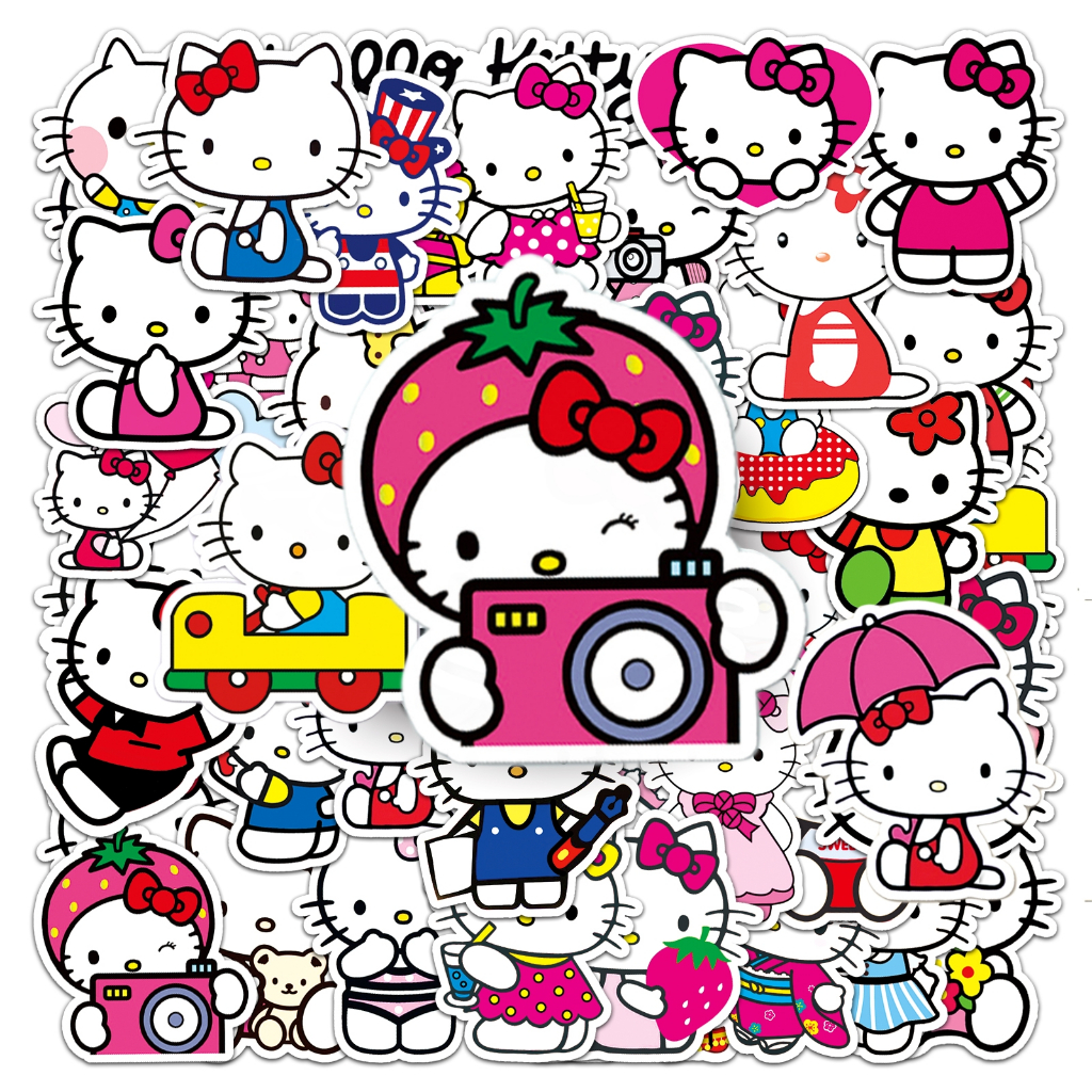 50 ชิ้นตลก Hello Kitty สติกเกอร์กันน้ํา DIY สําหรับโทรศัพท์แล็ปท็อปรถสติกเกอร์ Creative Home Decal