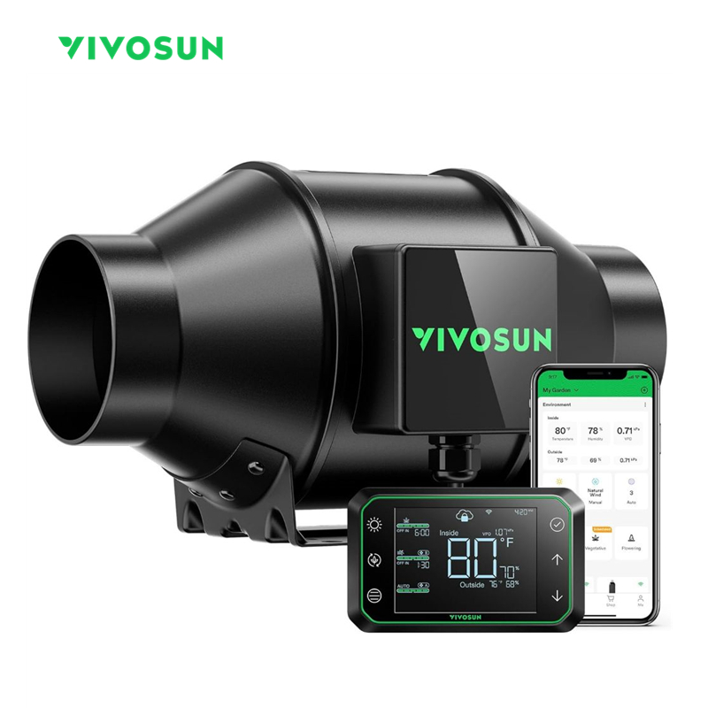 VIVOSUN AeroZesh G4-G8 พัดลมระบายความร้อน ท่อไอเสีย พร้อมมอเตอร์ EC และ GrowHub E42A ควบคุมอุณหภูมิความชื้น WiFi สําหรับเครื่องทําความร้อน และเต็นท์ พัดลมดูดอากาศ