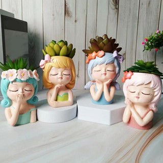 [Homyl1] กระถางต้นไม้ รูปหน้าเด็กผู้หญิง สําหรับตกแต่งบ้าน โ…