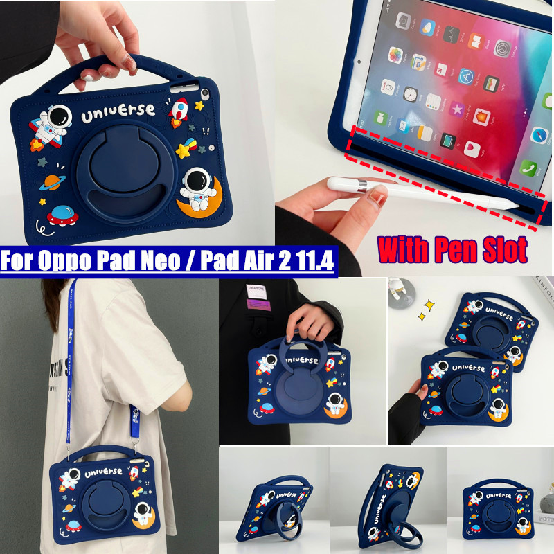 เคส สําหรับ Oppo Pad Neo 2024 11.4 นิ้ว Pad Air2 Case 360 ​​เคสด้านหลัง แบบนิ่ม ลายนักบินอวกาศ พร้อมช่องใส่ปากกา สําหรับ OPPO Pad NEO 11.4 นิ้ว OPD2302
