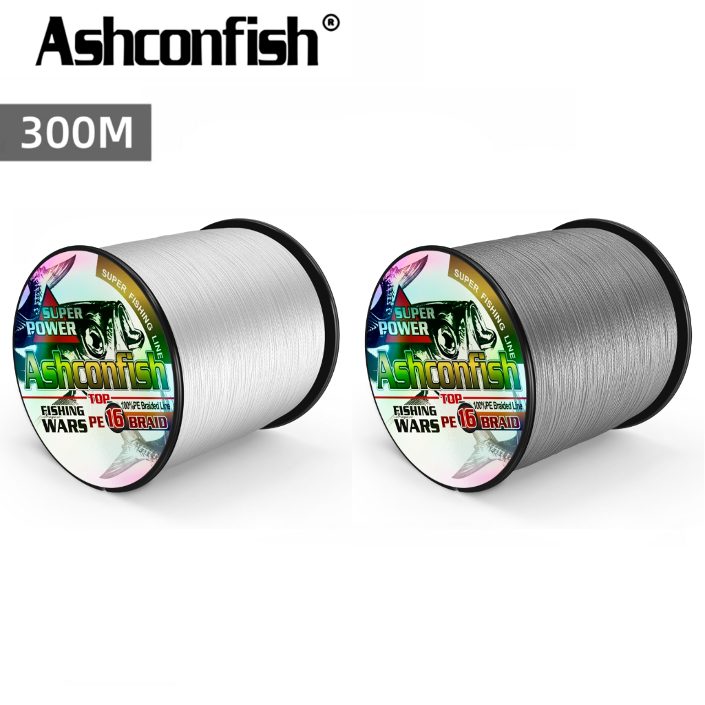 Ashconfish สายเอ็นตกปลา PE แบบถัก 16 เส้น 300 เมตร X16 สีขาว สีเทา