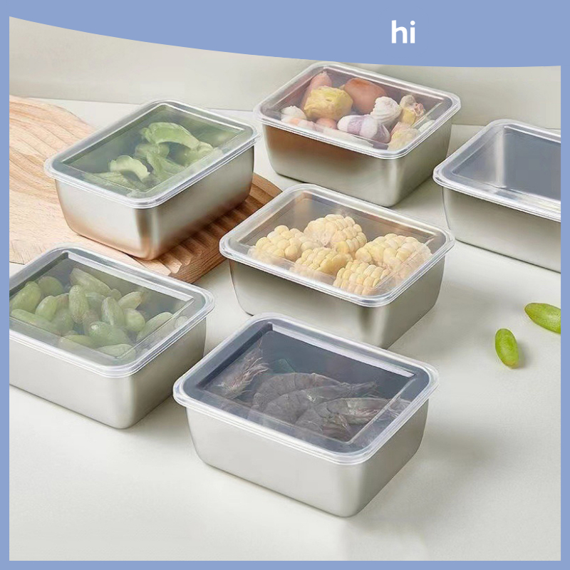 Hi HOMES กล่องสเตนเลส ทรงสี่เหลี่ยม ขนาดเล็ก สําหรับใส่อาหาร บาร์บีคิว สลัด