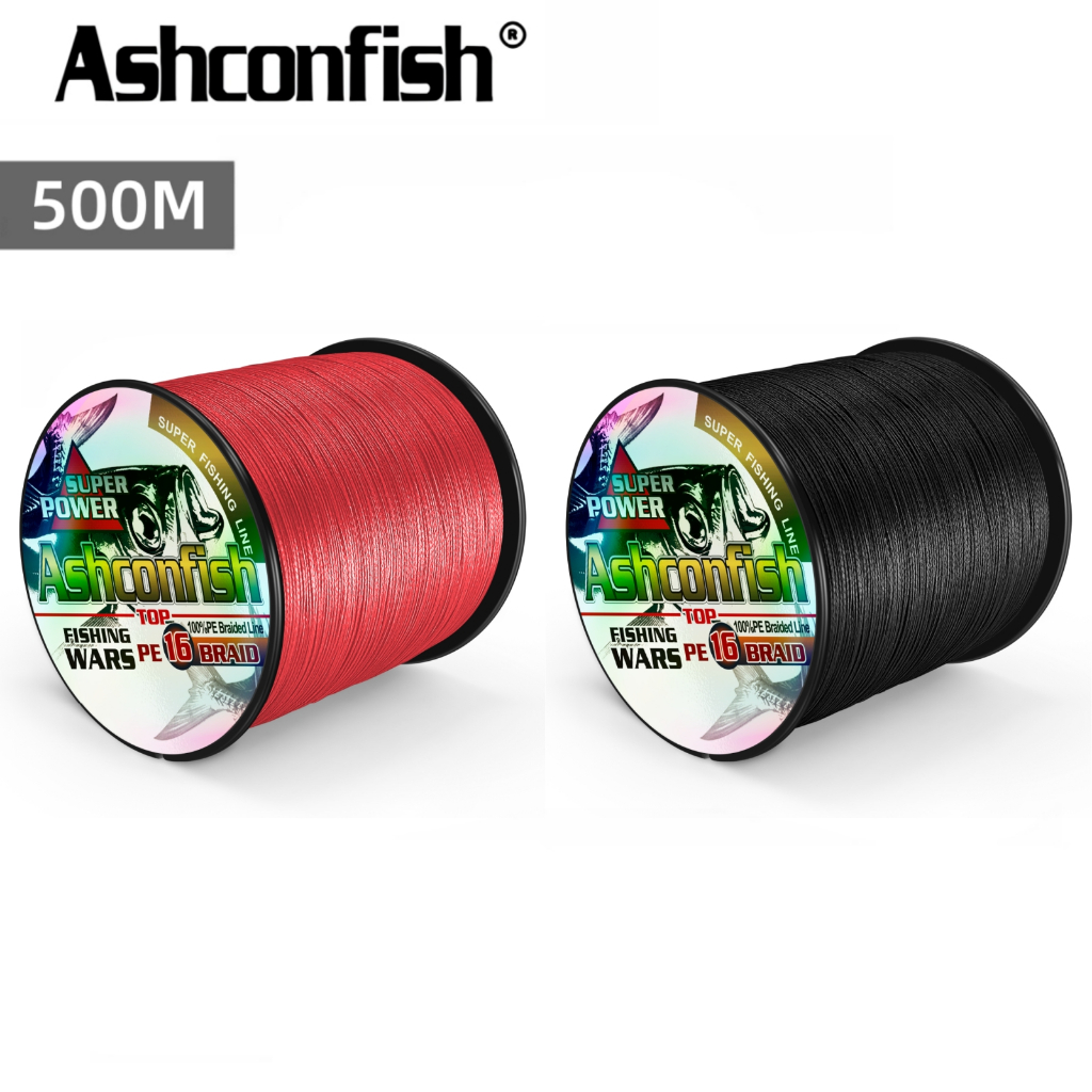 Ashconfish สายเอ็นตกปลา PE แบบถัก 16 เส้น 500 เมตร X16 สีดํา สีแดง
