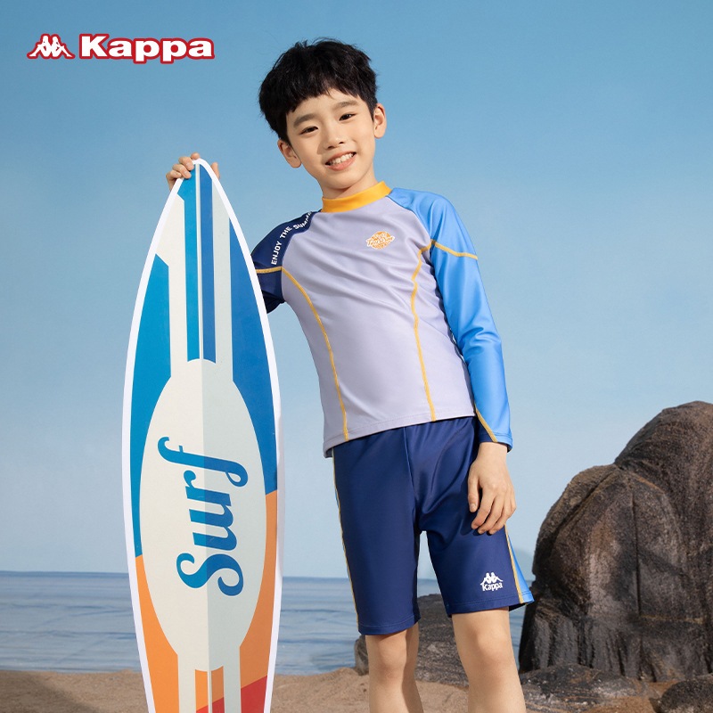 Kappa ชุดว่ายน้ํา แขนยาว สีฟ้า และสีขาว สําหรับเด็กผู้ชาย 2 ชิ้น 2024