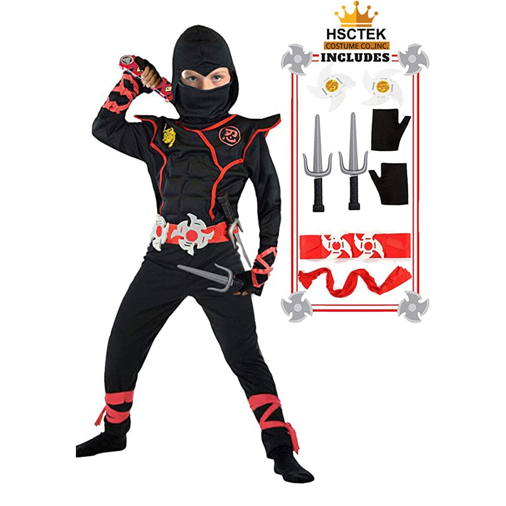 Hsctek ชุดนินจาเด็ก ชุดซามูไรเด็ก Ninja Costume for Kids ชุดแฟนซี ชุดแฟนซีเด็ก มาพร้อมกับมีดสั้นสองชิ้น