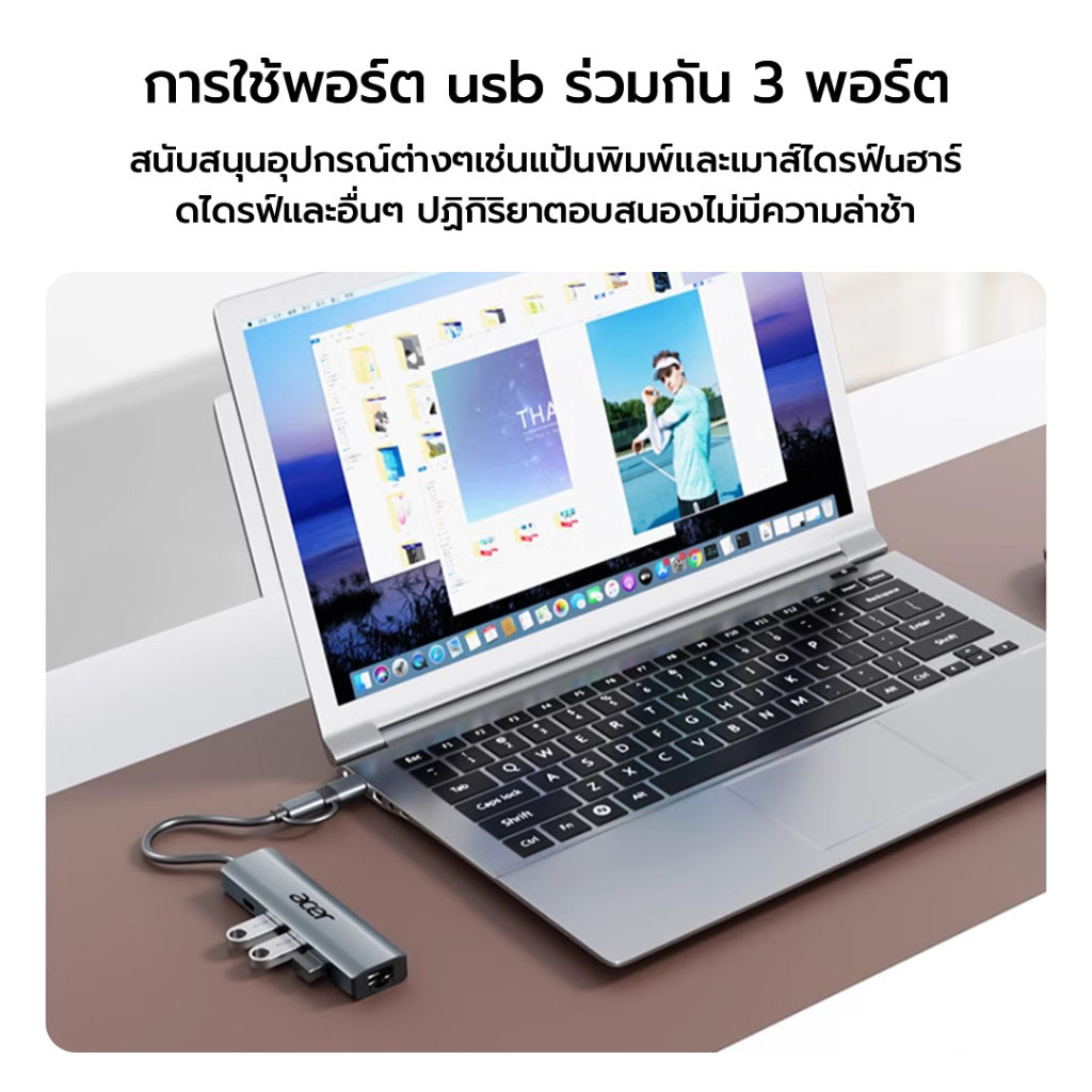 Acer อะแดปเตอร์แปลงสายเคเบิลอีเธอร์เน็ต Type-C USB 3.0 2.0 ความเร็วสูง สําหรับแล็ปท็อป และเดสก์ท็อป