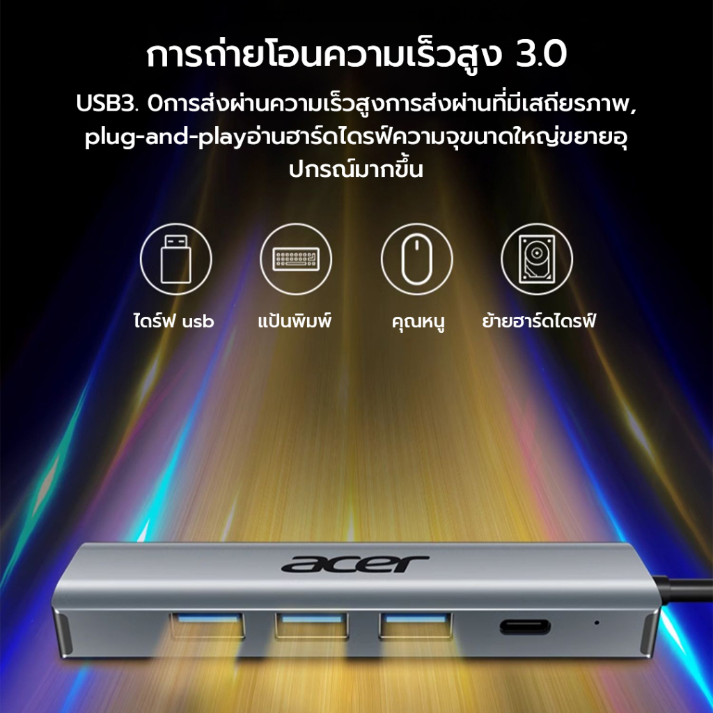 Acer อะแดปเตอร์แปลงสายเคเบิลอีเธอร์เน็ต Type-C USB 3.0 2.0 ความเร็วสูง สําหรับแล็ปท็อป และเดสก์ท็อป