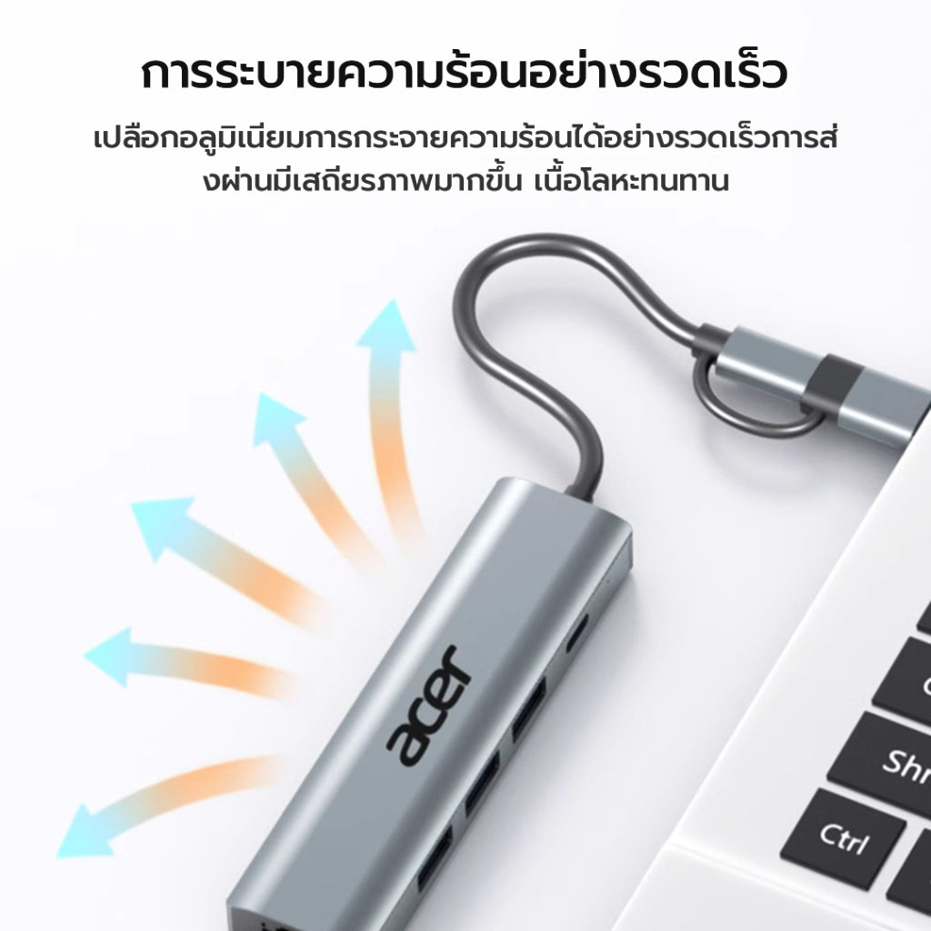 Acer อะแดปเตอร์แปลงสายเคเบิลอีเธอร์เน็ต Type-C USB 3.0 2.0 ความเร็วสูง สําหรับแล็ปท็อป และเดสก์ท็อป