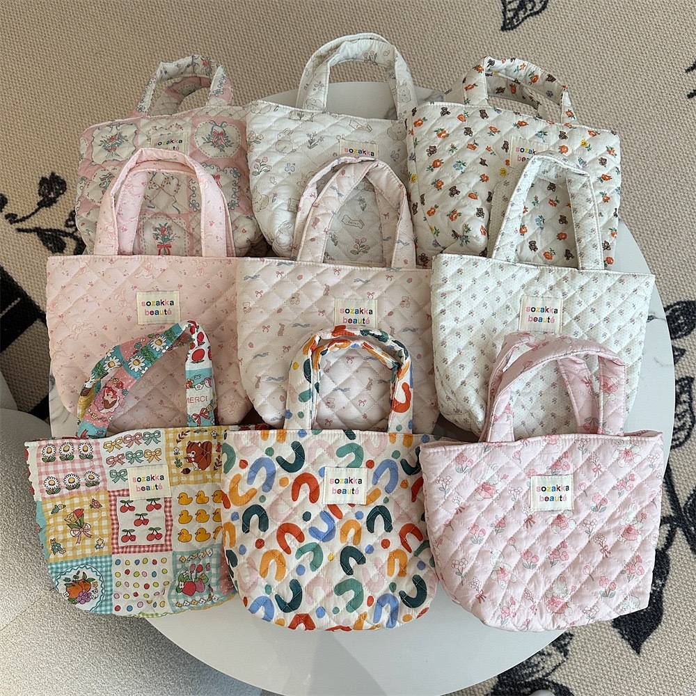 Bentoy Milkjoy กระเป๋าสะพายไหล่ ทรงโท้ท แบบนิ่ม ลายหัวใจ สไตล์เกาหลีใต้ สําหรับใส่กล่องอาหารกลางวัน