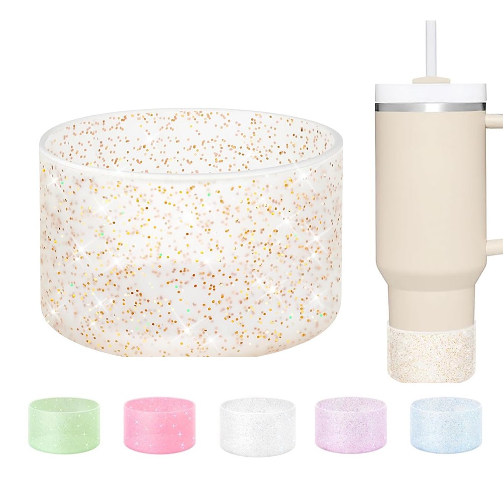 Glitter ซิลิโคน Boot Sleeve สําหรับ Stanley Cup H2.0 40oz อุปกรณ์เสริมและ Hydro Flask 18-24oz, Anti Slip ฝาครอบด้านล่างกันชนสําหรับขวด, Bling Anti-Slip Sleeve Cover