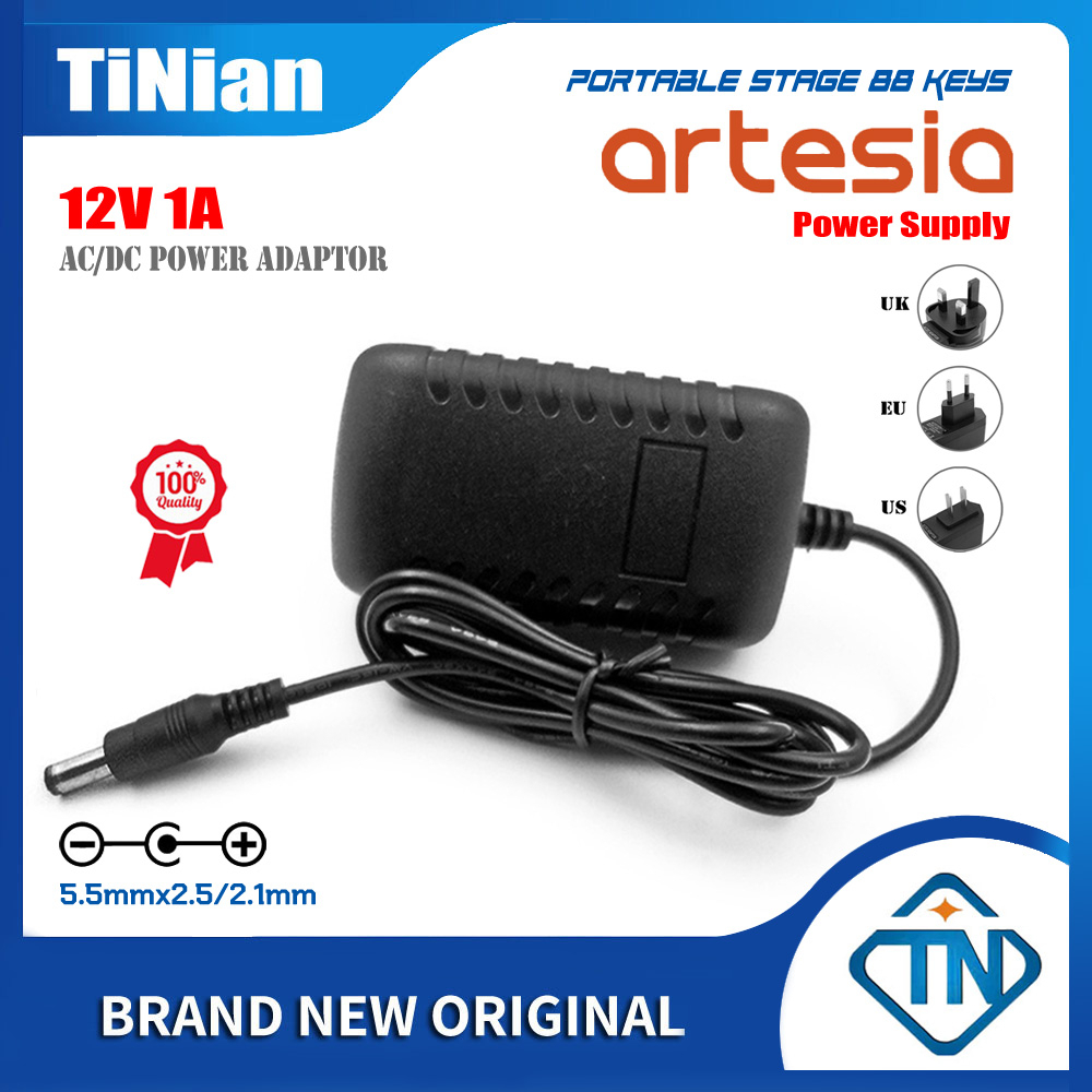 แหล่งจ่ายไฟอะแดปเตอร์ AC / DC 12V 1A สำหรับ Artesia PA-88 PA-88H PA-88W แบบพกพาเวที 88 คีย์บอร์ดเปียโนดิจิตอล