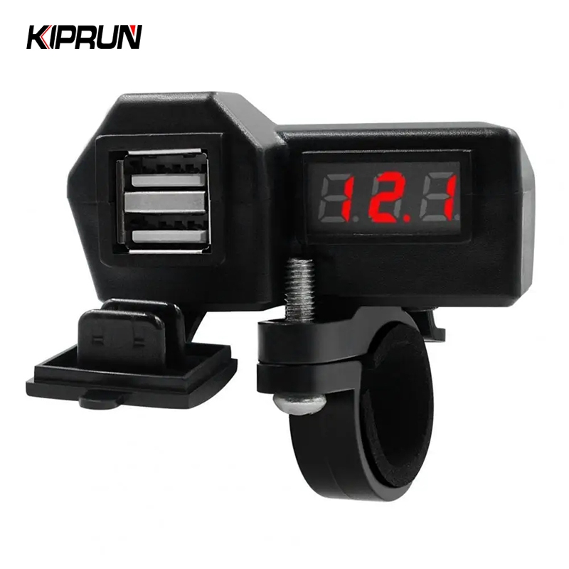 Kiprun ที่ชาร์จโทรศัพท์มือถือ 12V กันน้ํา กันฝุ่น 3.4A พร้อมโวลต์มิเตอร์ จอแสดงผล LED สําหรับรถจักรยานยนต์