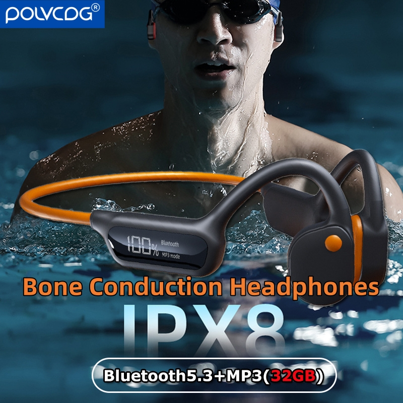 Polvcdg-x10 IPX8 กันน้ําหน้าจอ LED 32G ว่ายน้ํา Bone Conduction ชุดหูฟัง 5.3 IPX8 กันน้ําบลูทูธไร้สายหูฟังกีฬาพร้อมไมโครโฟน