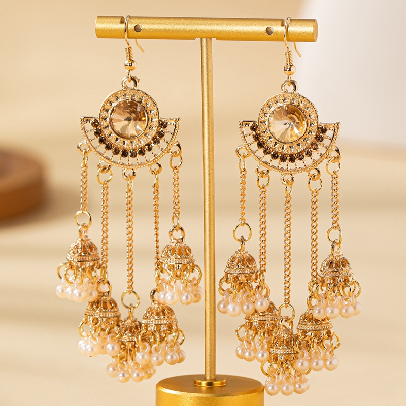 ใหม่ ต่างหูระย้า ห้อยพู่ยาว ประดับคริสตัล สีทอง สไตล์อินเดีย เรโทร หรูหรา สําหรับผู้หญิง 2024