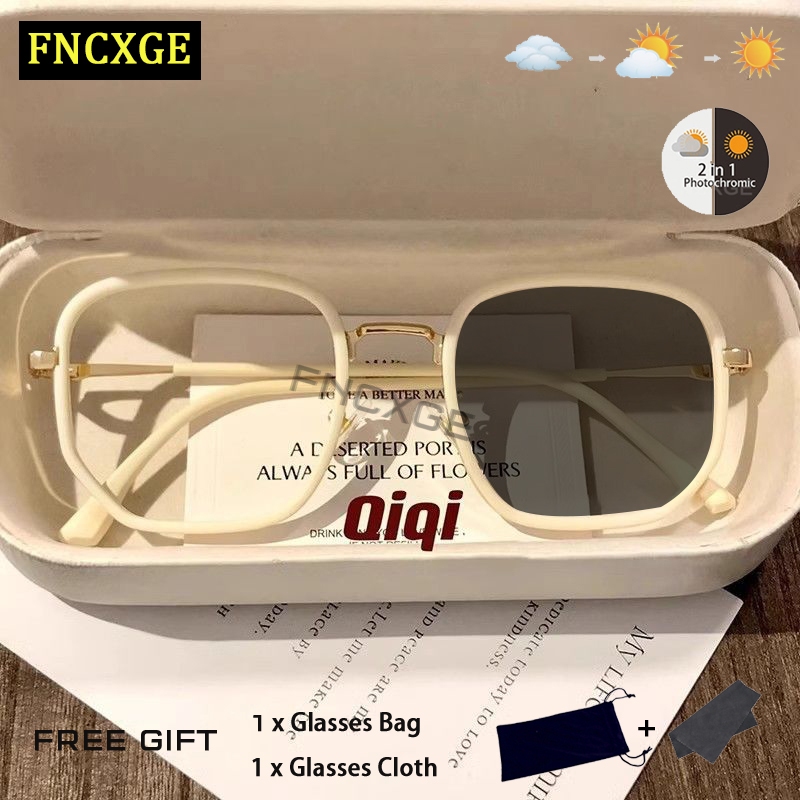 Fncxge แว่นตาสายตาสั้น โฟโตโครมิก เลนส์ไล่โทนสี -50~-600 แฟชั่น สําหรับผู้หญิง ผู้ชาย คอมพิวเตอร์ ป้องกันรังสี สีฟ้า แว่นตาสายตาสั้น ทุกเพศ