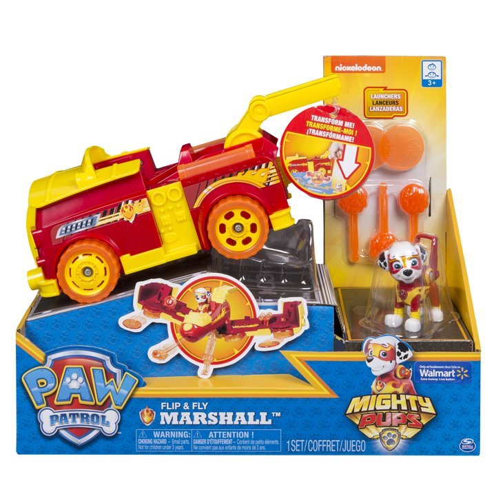 PAW Patrol Mighty Pups - Marshall’s Flip & Fly, 2-in-1 Transforming Vehicle with Launchers Paw Patro