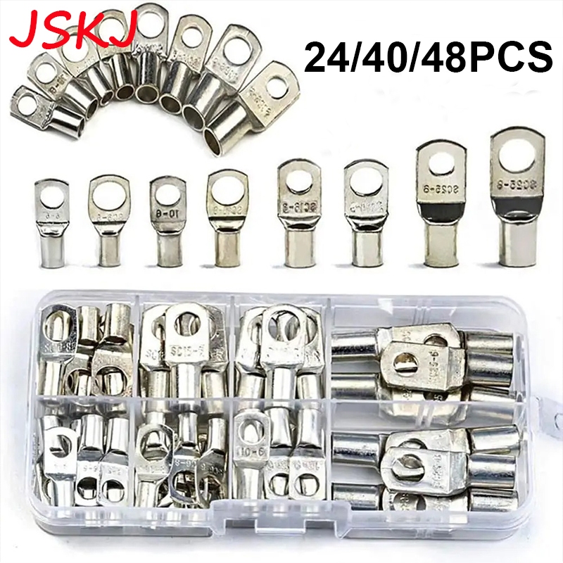 24/40/48PCS SC ทองแดงแหวน Lug Terminals OT ลวด Naked แบตเตอรี่สายเชื่อมต่อ lugs Terminals