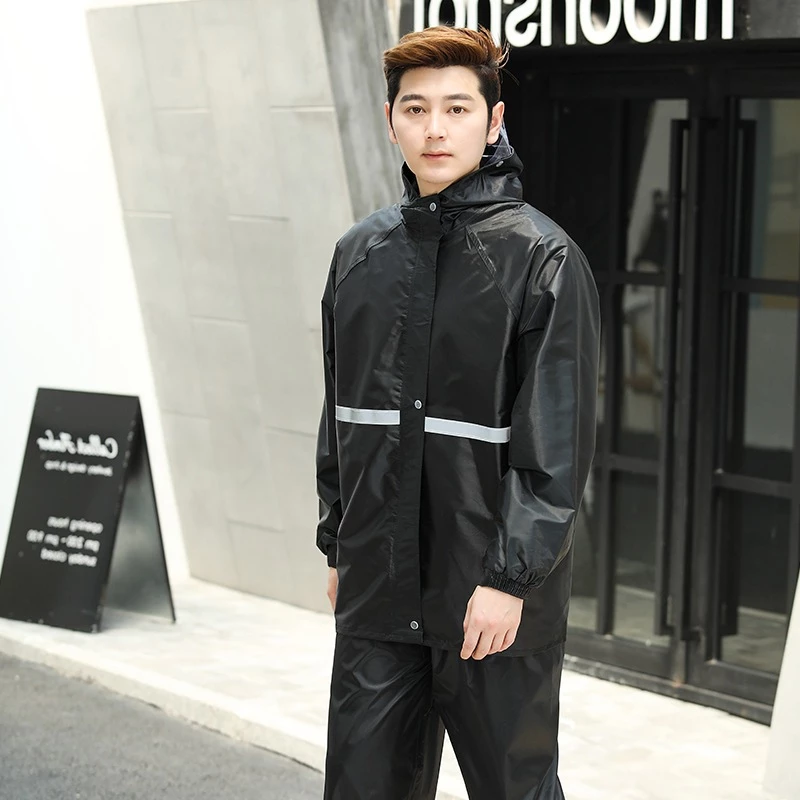 ชุดกันฝนเสื้อกันฝนชิ้นเดียว สีกรมท่า มีแถบสะท้อนแสง