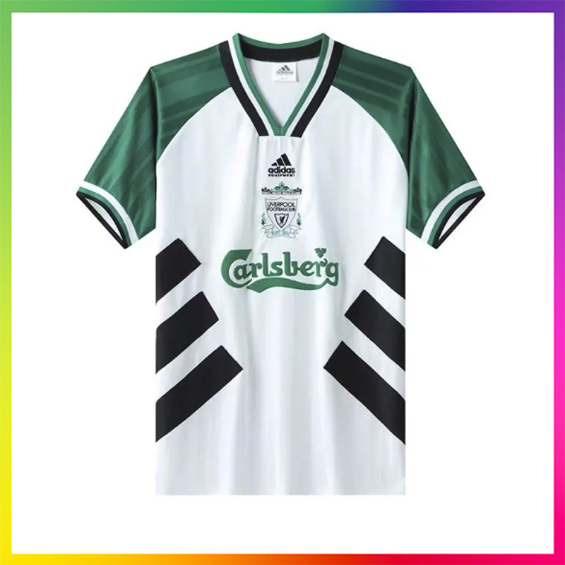 เสื้อกีฬาแขนสั้น ลายทีมลิเวอร์พูล 1993 1995 Liverpool สีขาว สีเขียว สีดํา คุณภาพสูง 1:1