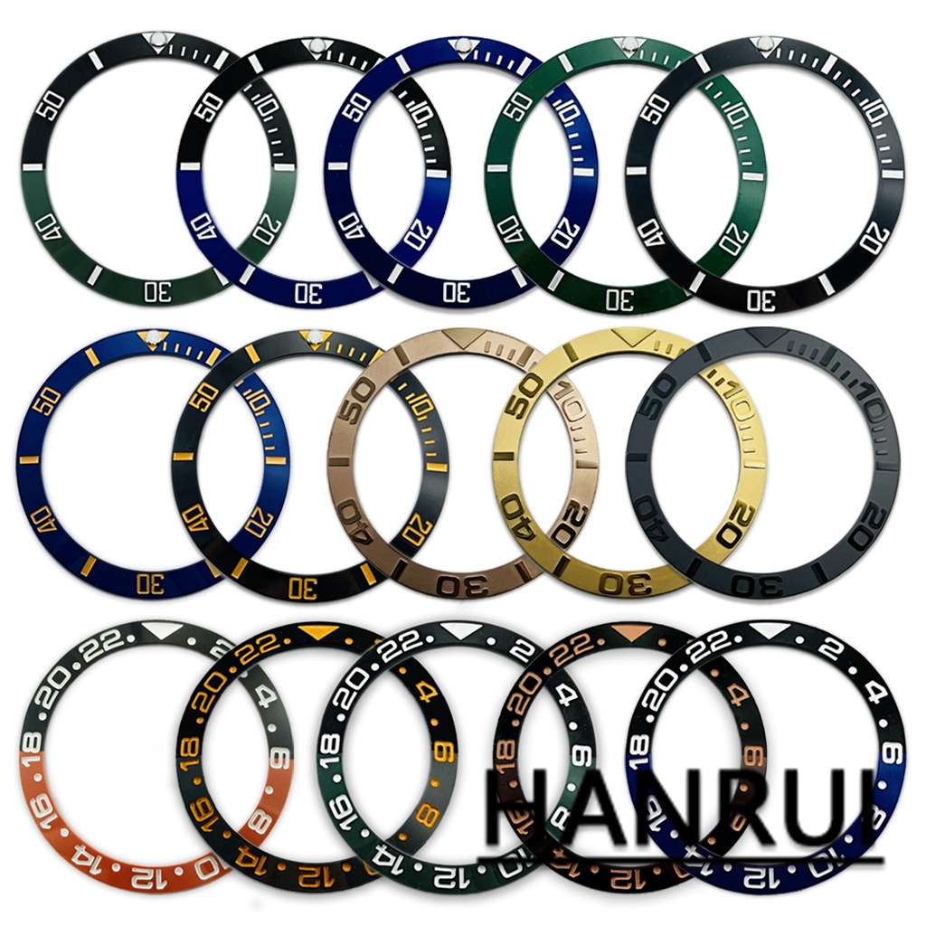 ที่มีคุณภาพสูง 38mm GMT SUB เซรามิกฝังแก้วเอียงดำน้ำตารางแทรกเปลี่ยนพื้นผิวแหวนแก้วฝัง