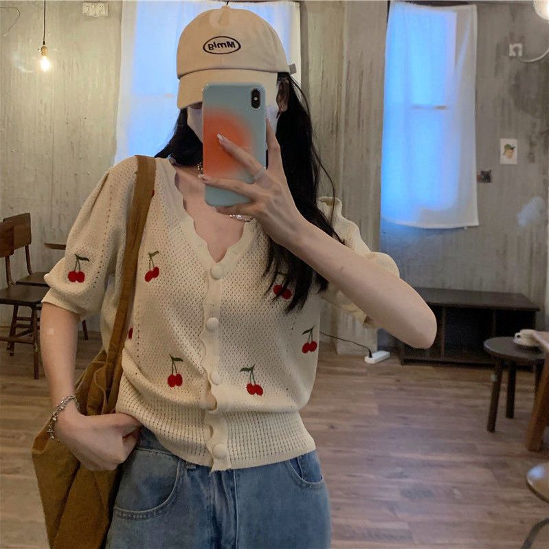 เสื้อกันหนาว แขนสั้น ผ้าเรยอน แบบถัก แบบกลวง ขนาดใหญ่ เหมาะกับฤดูร้อน