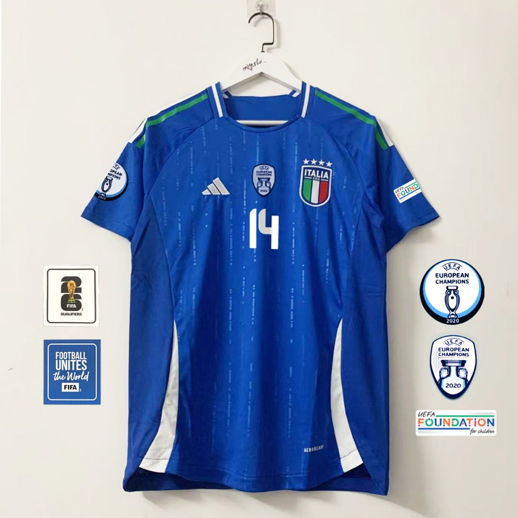 เสื้อกีฬาแขนสั้น ลายทีมชาติฟุตบอล Italy 23 24 ชุดเหย้า ไซซ์ S - 4XL