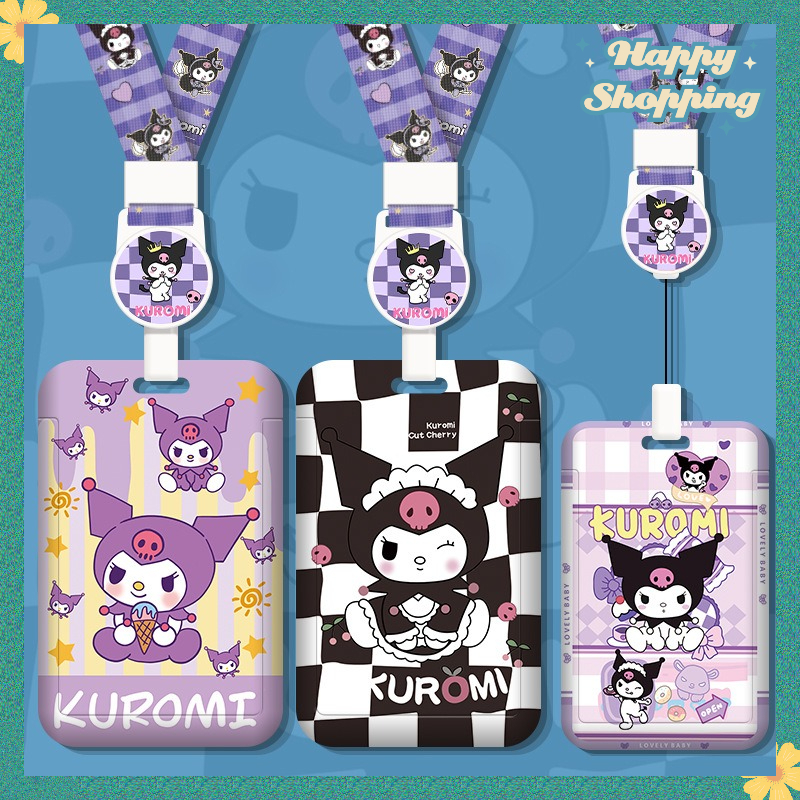 Sanrio Kuromi เคสการ์ด ABS ลายการ์ตูน พร้อมสายดึงยาว กันหาย มีคลิปล็อกบัตร EasyCard/ID/MRT/Bus
