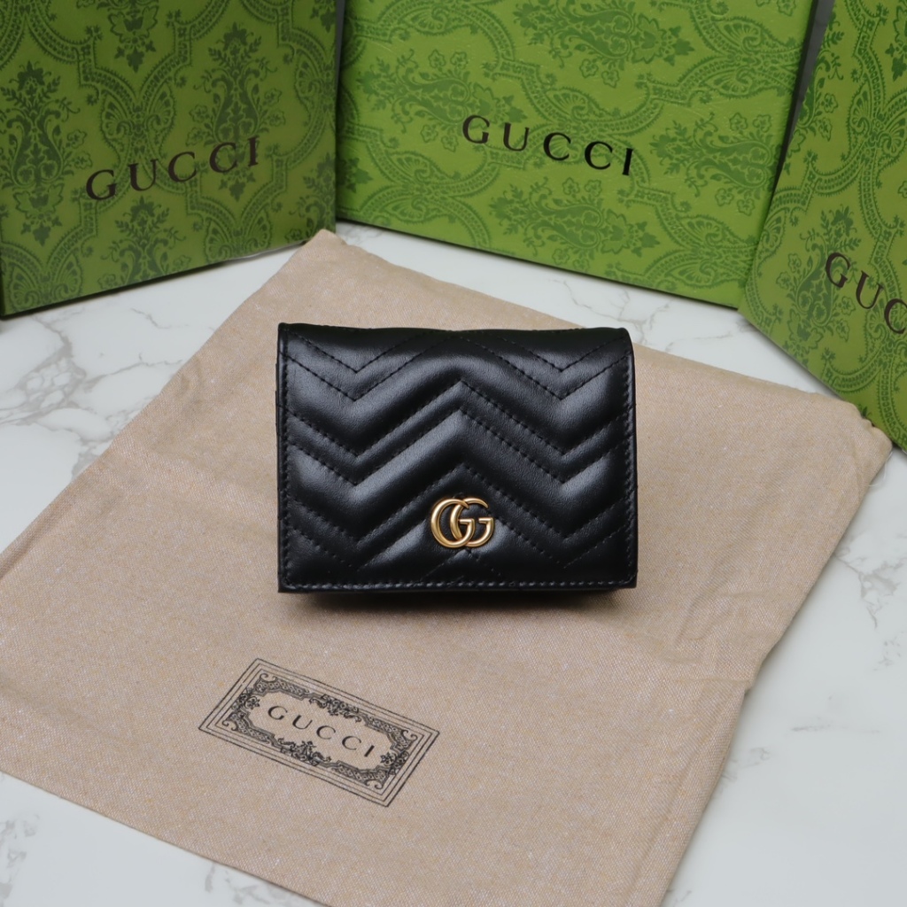 【 พร้อมส่ง + กล่อง 】 Gucci's GG Marmont wave กระเป๋าสตางค์ หนังแท้ สําหรับผู้หญิง