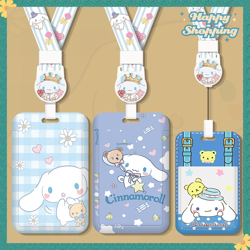 Sanrio Cinnamoroll Hard Shell Multifunctional Retractable Long Rope Card Holder Easy Pull Buckle EasyCard Card Holder Anti-Lost Protective Case Bag Charm Bus MRT Card Holder ABS ID Holder