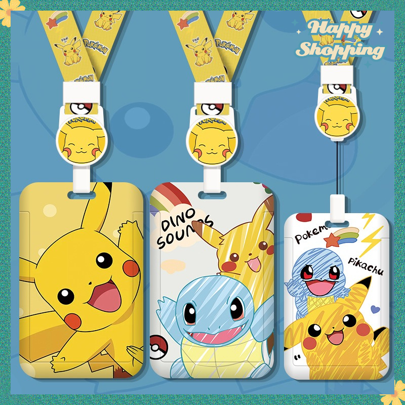 Pokemon Pikachu Hard Shell Multifunctional Retractable Long Rope Card Holder Easy Pull Buckle EasyCa