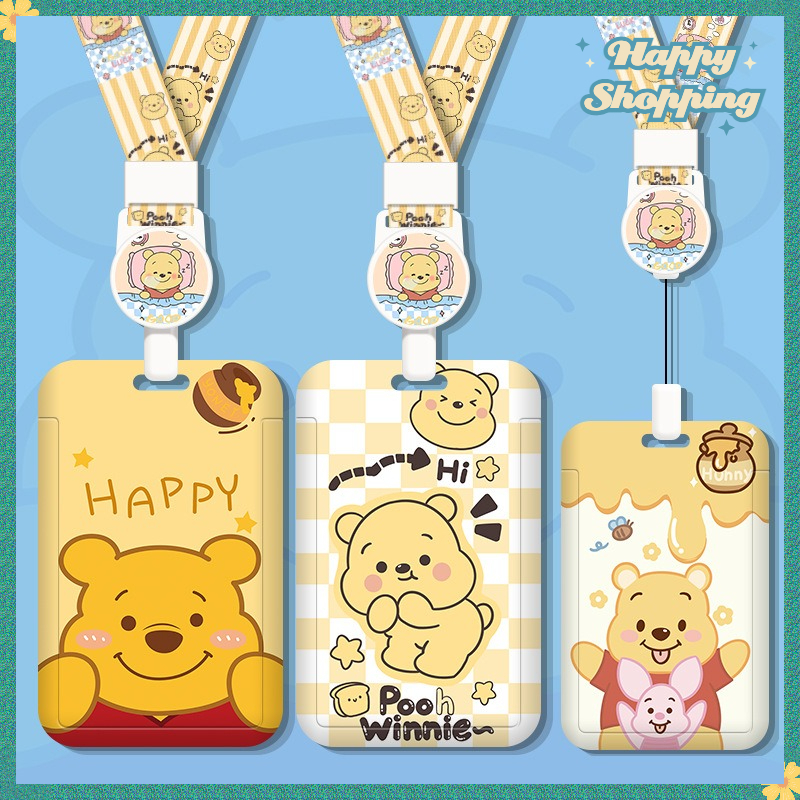 Pooh Bear Winnie เคสแข็ง ABS มีสายดึงยาว ปรับได้ พร้อมที่ใส่บัตร EasyCard กันหาย สําหรับบัตรโดยสารและบัตรประชาชน