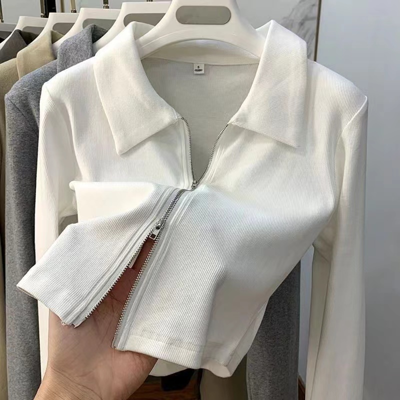 เสื้อเชิ้ตแขนยาว คอโปโล เข้ารูป สไตล์เกาหลี แฟชั่นฤดูใบไม้ร่วง สําหรับผู้หญิง สินค้าพร้อมส่ง