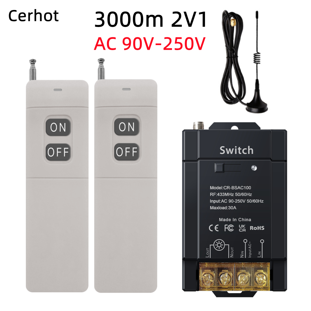 Cerhot รีโมตคอนโทรลไร้สาย 30A AC 100V-250V RF สําหรับสวิตช์ไฟเพดาน 110V 120V 220V 230V