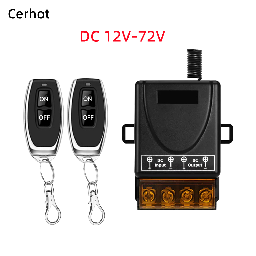 Cerhot สวิตช์รีโมตคอนโทรลไร้สาย DC 12V 24V 48V 72V 30A 5000W สําหรับเครื่องใช้ในครัวเรือน ปั๊ม ไฟเพดาน และอุปกรณ์ไฟฟ้า ระยะไกล 100 เมตร