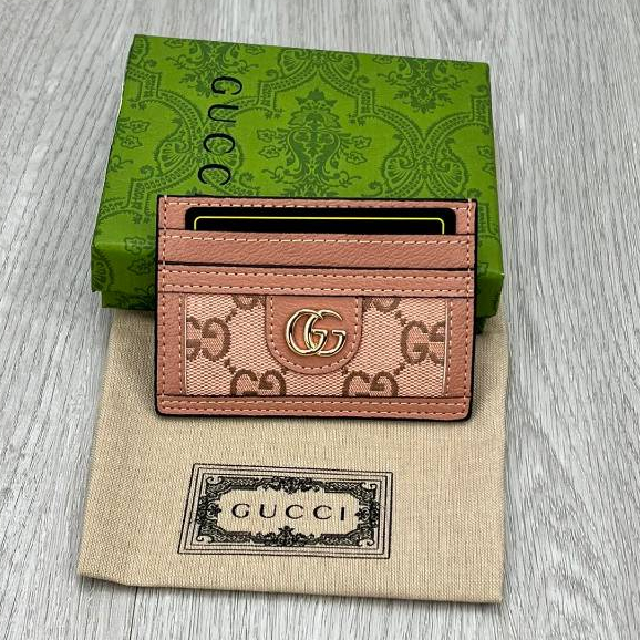 【 พร้อมกล่องสีเขียว 】 Gucci's ใหม่ กระเป๋าสตางค์ หนังแท้ สีโรสโกลด์ สีชมพู สําหรับผู้หญิง