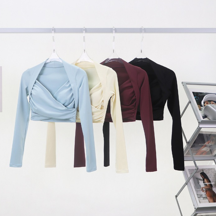 เสื้อเบลเซอร์แขนยาว รัดรูป เซ็กซี่ พร้อมแผ่นรองหน้าอก ใส่เล่นโยคะ สําหรับผู้หญิง