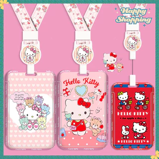 Sanrio Hellokitty Hard Shell Multifunctional Retractable Long Rope Easy Pull Buckle Anti-Lost Protective Case Bag Charm Bus MRT ABS ID