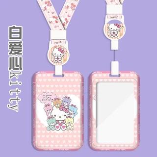 Sanrio Hellokitty Hard Shell Multifunctional Retractable Long Rope Easy Pull Buckle Anti-Lost Protective Case Bag Charm Bus MRT ABS ID