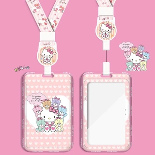 Sanrio Hellokitty Hard Shell Multifunctional Retractable Long Rope Easy Pull Buckle Anti-Lost Protective Case Bag Charm Bus MRT ABS ID