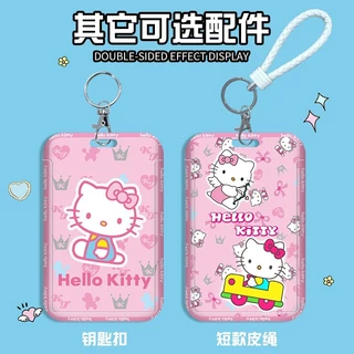 Sanrio Hellokitty Hard Shell Multifunctional Retractable Long Rope Easy Pull Buckle Anti-Lost Protective Case Bag Charm Bus MRT ABS ID
