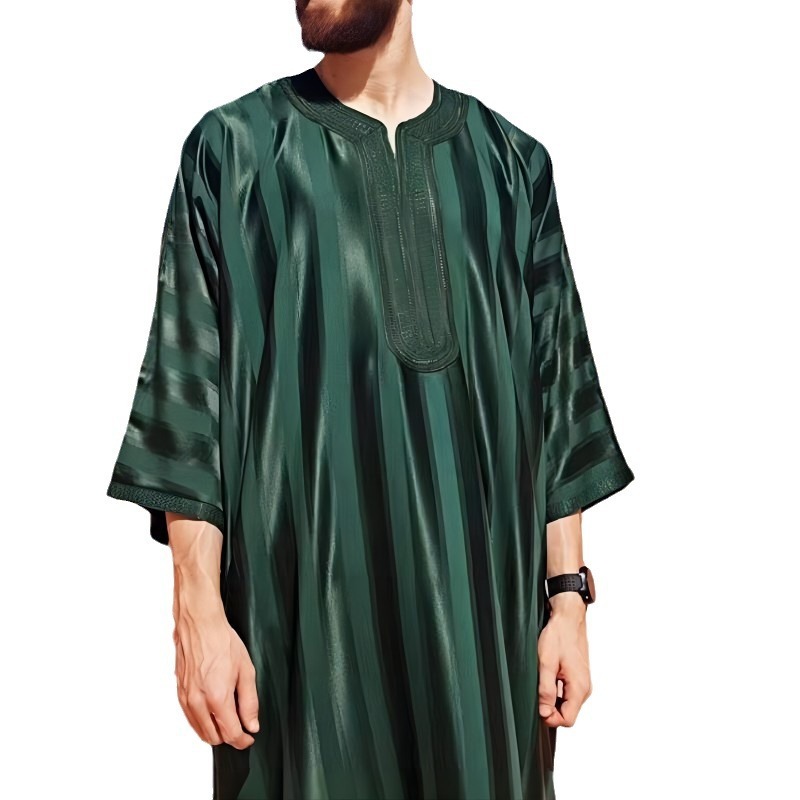 เสื้อคลุมชาวอาหรับ ปักลาย สีเขียวเข้ม สําหรับผู้ชายชาวมุสลิม