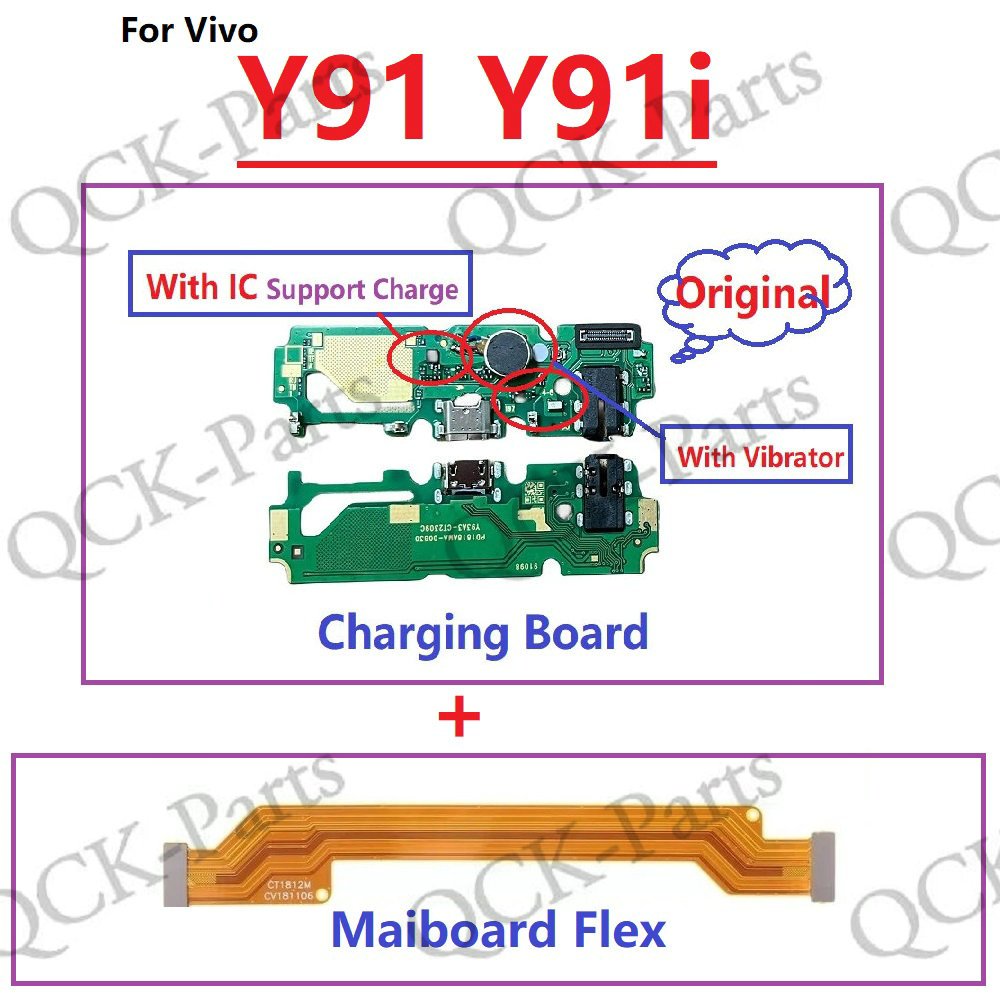 เมนบอร์ดหลัก สายเคเบิลเชื่อมต่อไมโครโฟน USB PCB พร้อมสายแพสั่น สําหรับ Vivo Y91 Y91i