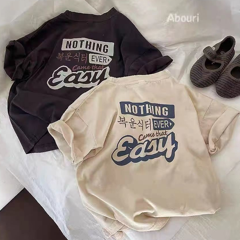 [พร้อมส่ง] เสื้อยืดแขนสั้น พิมพ์ลายตัวอักษร สไตล์เกาหลี สําหรับเด็กผู้ชาย 2-9 ปี