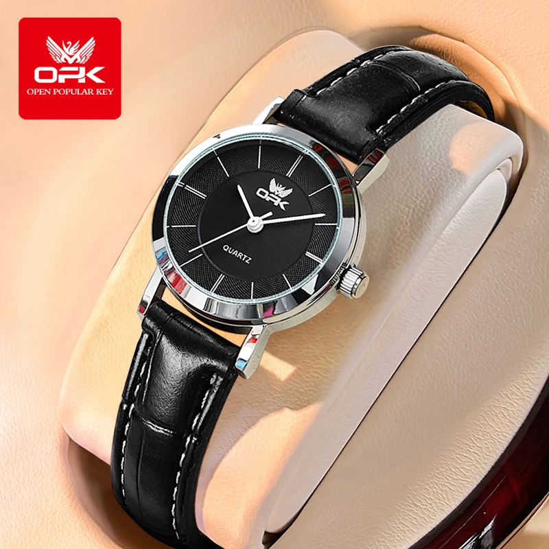 OPK นาฬิกา ข้อมือ ผู้หญิง แฟชั่น watch 100% นาฬิกาข้อมือกันน้ำได้ หญิง ควอตซ์ หนัง ธุรกิจ เพชร ส่องสว่าง ประณีต กันน้ำ 6019-LH