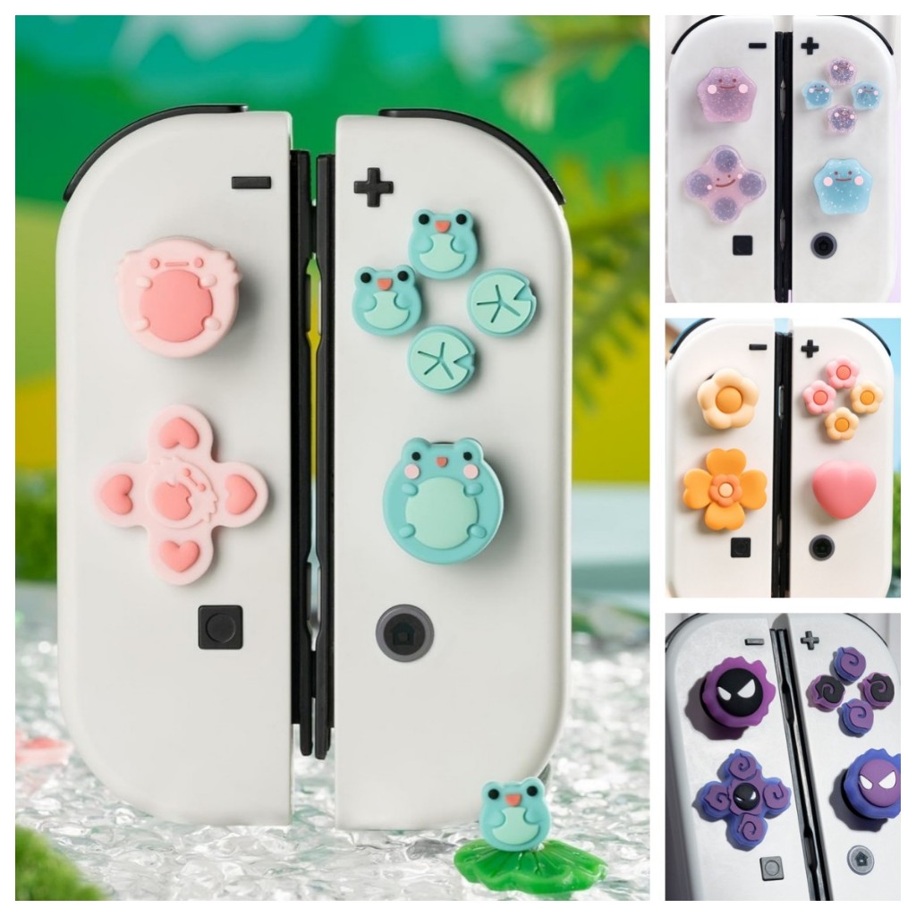 GeekShare Nintendo Switch Thumb Grip Cap น่ารัก Cross D-Pad ปุ่มหมวกซิลิโคน Thumb Grips ชุด ABXY ปุ่มสติกเกอร์จอยสติ๊กฝาครอบสําหรับ SwitchV1/OLED