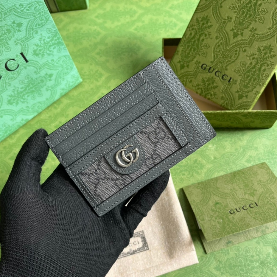 【พร้อมส่ง+กล่องสีเขียว】Gucci/Gucci กระเป๋าใส่บัตร หนังแท้ 100% สําหรับผู้ชาย