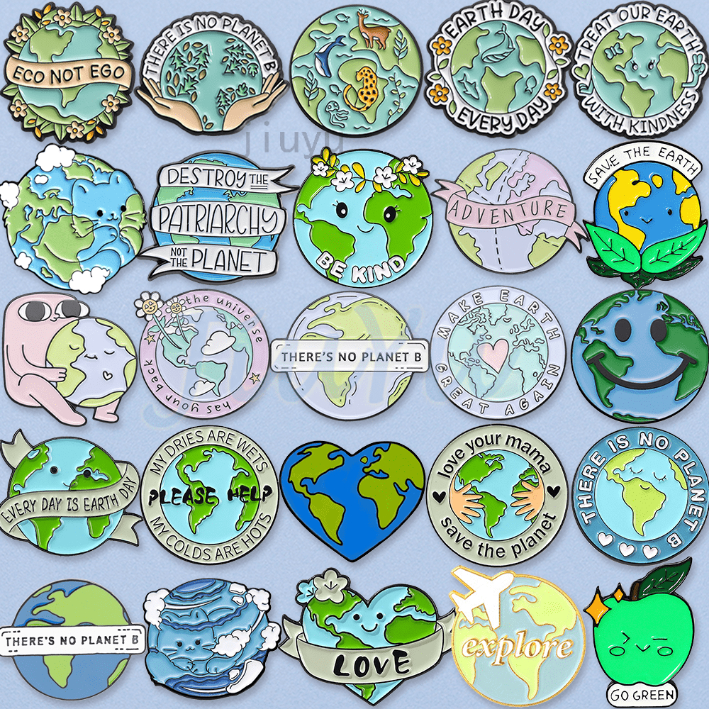 สีเขียว Earth Heart-shape เข ็ มกลัดเคลือบ Be Kind Hug Earth Lapel Pin Badge สิ ่ งแวดล ้ อมเครื ่ องประดับของขวัญสําหรับ Earth Day