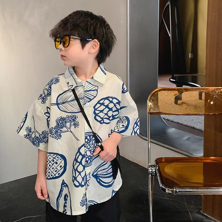 เสื้อเชิ้ตแขนสั้น แบบบาง ขนาดเล็ก แฟชั่นฤดูร้อน สไตล์เกาหลี สําหรับเด็กผู้ชาย