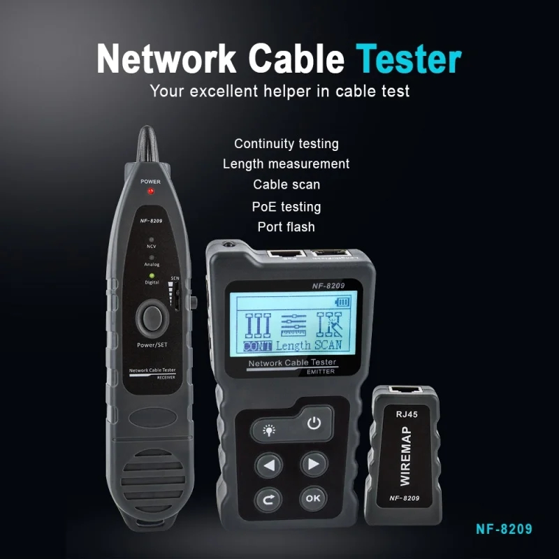 Noyafa NF-488 เครื่องทดสอบสายเคเบิลเครือข่าย Poe Checker Ethernet เครื่องทดสอบสายเคเบิล Continuity T